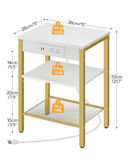 Mesa Lateral HOOBRO DW112BZ01G1 con Carga USB y 3 Estantes