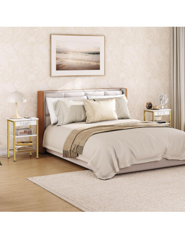 Mesa Lateral HOOBRO DW112BZ01G1 con Carga USB y 3 Estantes