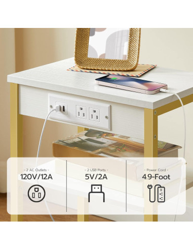 Mesa Lateral HOOBRO DW112BZ01G1 con Carga USB y 3 Estantes