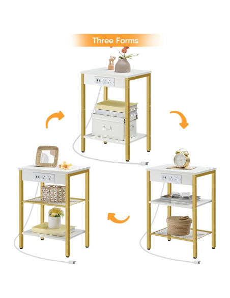 Mesa Lateral HOOBRO DW112BZ01G1 con Carga USB y 3 Estantes