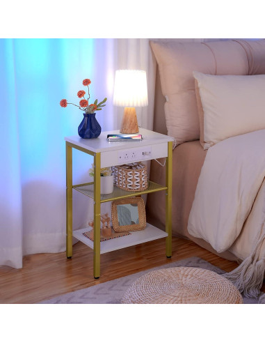 Mesa Lateral HOOBRO DW112BZ01G1 con Carga USB y 3 Estantes