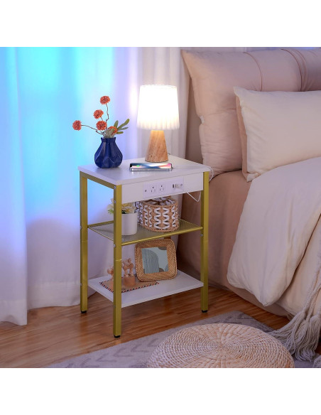 Mesa Lateral HOOBRO DW112BZ01G1 con Carga USB y 3 Estantes