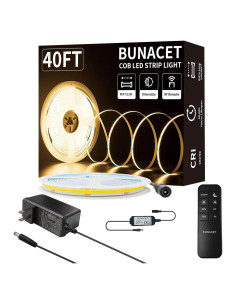 Tira de luz LED COB 12m BUNACET Blanco cálido 3000K con control remoto