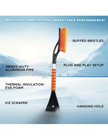 Cepillo de Nieve y Raspador de Hielo EcoNour 27" Naranja - 2 Paquete