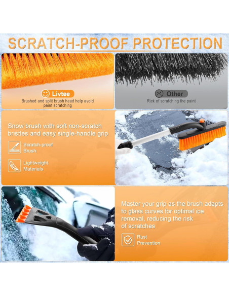 LivTee Raspador de Hielo y Cepillo de Nieve 81 cm Naranja