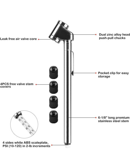 Medidor de Presión de Neumáticos CZC AUTO 10-120 PSI Doble Cabeza