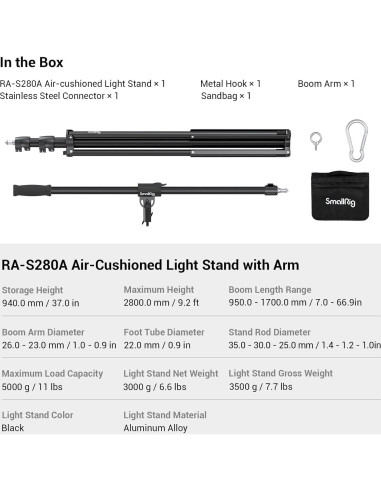 Soporte de Luz SmallRig RA-S280A 280cm Ajustable con Amortiguación