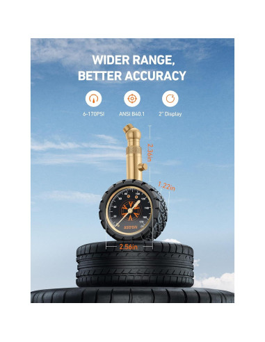Medidor de Presión de Neumáticos AstroAI 6-1170 kPa, Dial 2"