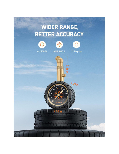 Medidor de Presión de Neumáticos AstroAI 6-1170 kPa, Dial 2"