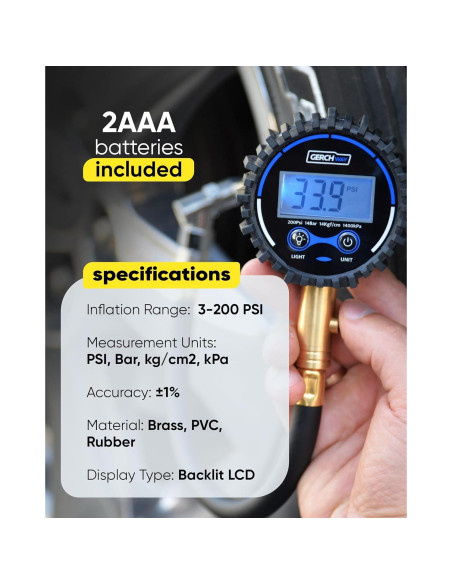 Medidor Digital de Presión de Neumáticos Gerchway 200 PSI