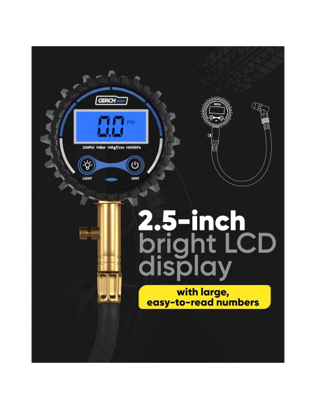 Medidor Digital de Presión de Neumáticos Gerchway 200 PSI