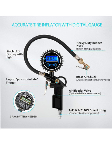 Inflador de Neumáticos Digital SPECSTAR 250 PSI con Manómetro