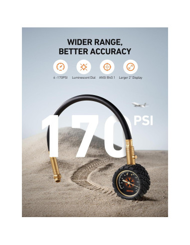 Medidor de Presión de Neumáticos AstroAI 6-170 PSI 0.41-11.72 bar