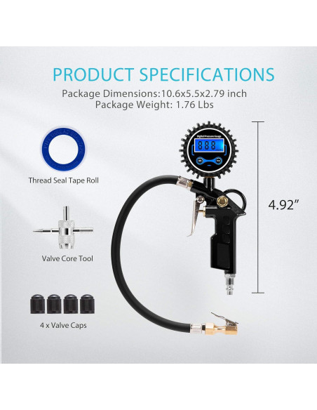 Inflador de Neumáticos Digital SPECSTAR 250 PSI con Manómetro