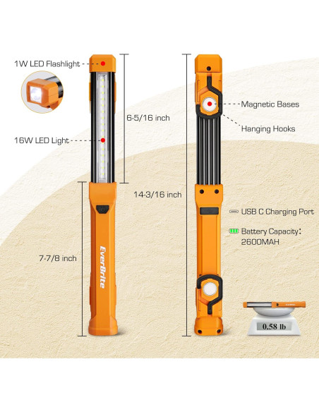 Luz de Trabajo LED EverBrite 1000LM Recargable 2 Pzas