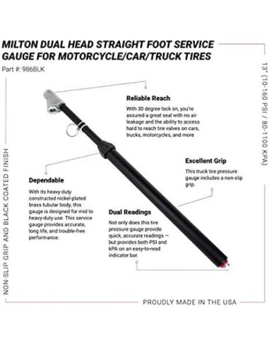 Medidor de Neumáticos Milton 986BLK Doble Pie 10-160 PSI