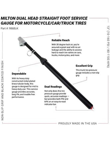 Medidor de Neumáticos Milton 986BLK Doble Pie 10-160 PSI