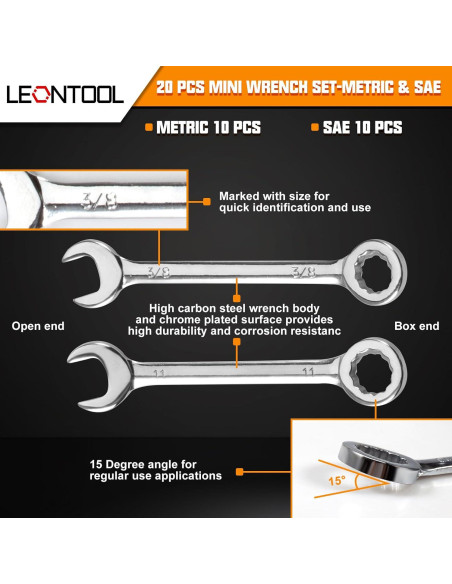 Juego de Llaves Mini LEONTOOL 20 Pcs Métrico y SAE 4-11mm