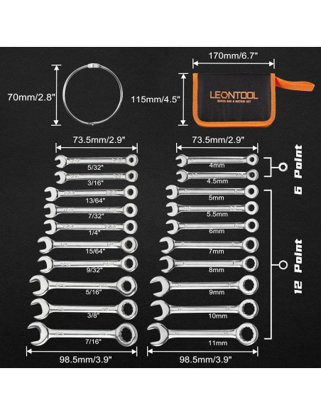 Juego de Llaves Mini LEONTOOL 20 Pcs Métrico y SAE 4-11mm