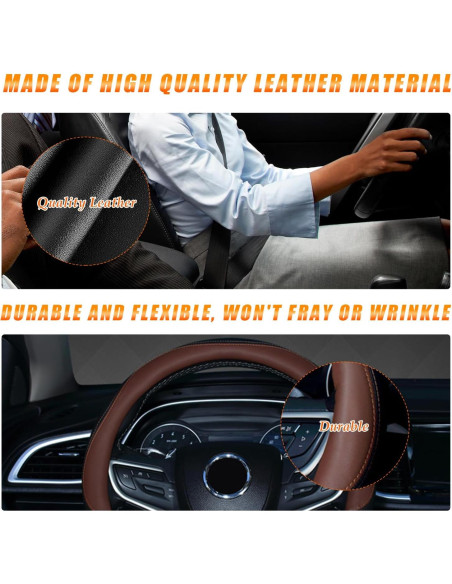 Cubierta de Volante Ziciner de Cuero Suave 36.8-38.1 cm Café Cubierta de Volante Ziciner de Cuero Suave 36.8-38.1 cm Café