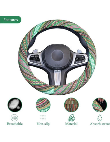 Cubierta de Volante LS AUTO Boho Verde 38 cm Antideslizante