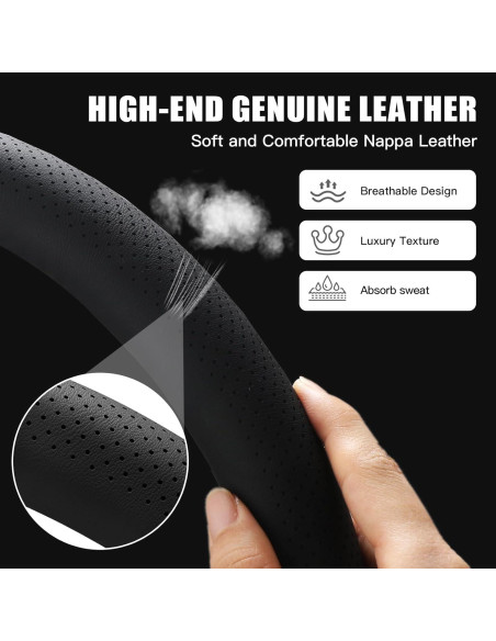 Cubierta de Volante de Cuero Genuino SthExtra 37-38.5 cm Negra