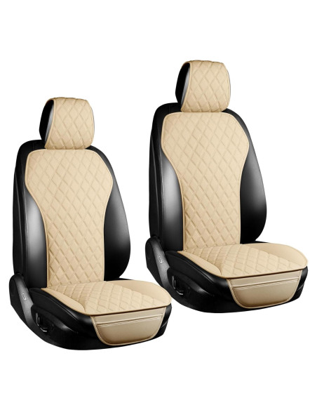 Fundas de Asiento de Cuero BaoLL Beige + Funda de Volante