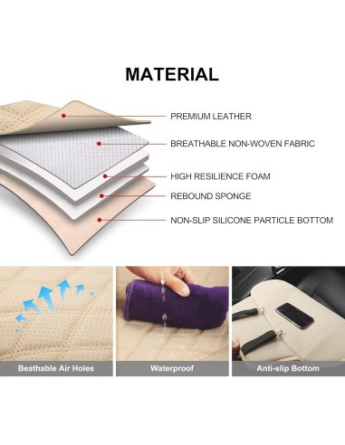 Fundas de Asiento de Cuero BaoLL Beige + Funda de Volante