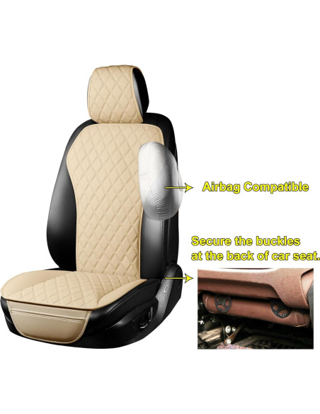 Fundas de Asiento de Cuero BaoLL Beige + Funda de Volante