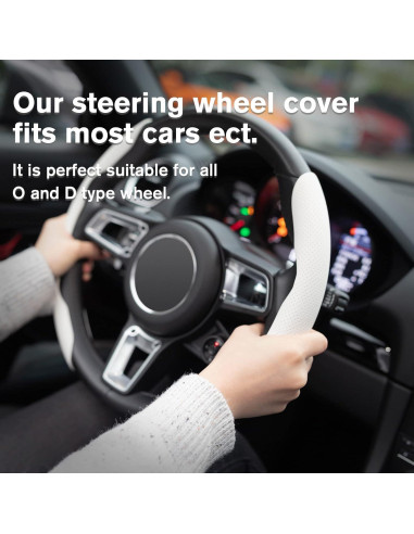 Cubierta de Volante de Cuero Nappa Amiss Universal Blanca