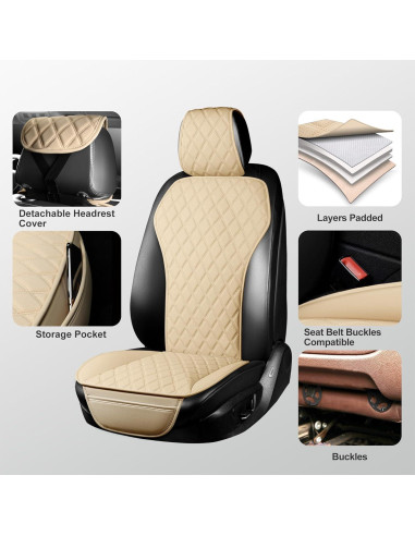 Fundas de Asiento de Cuero BaoLL Beige + Funda de Volante