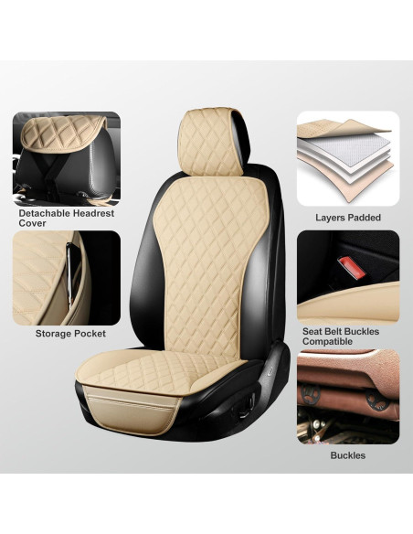 Fundas de Asiento de Cuero BaoLL Beige + Funda de Volante