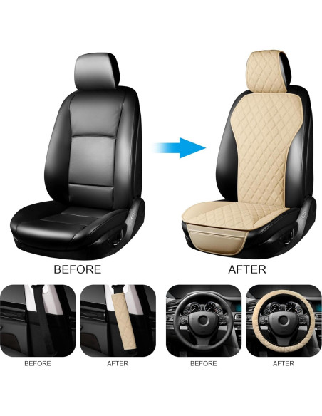 Fundas de Asiento de Cuero BaoLL Beige + Funda de Volante