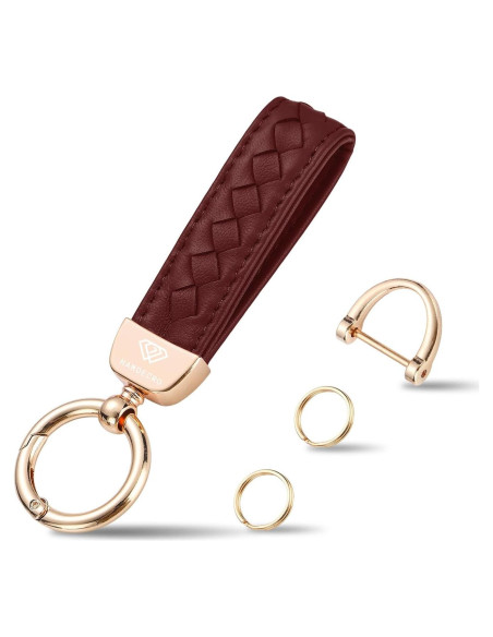 Llavero de cuero genuino Hamdecro rojo vino con anillo D