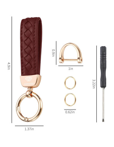 Llavero de cuero genuino Hamdecro rojo vino con anillo D