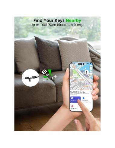 Llave con rastreador Miroddi, Bluetooth, recargable, negro