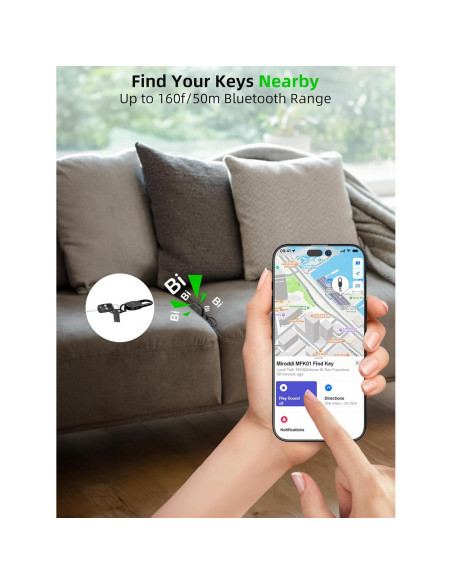 Llave con rastreador Miroddi, Bluetooth, recargable, negro