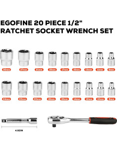 Juego de Llave de Carraca Egofine 20 Piezas 1/2" 8-30mm 2