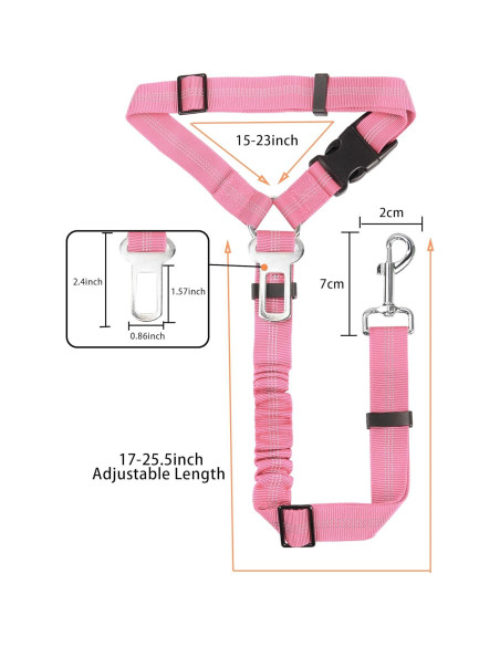 Cinturón de Seguridad para Perros YAOHDAO Rosa Ajustable