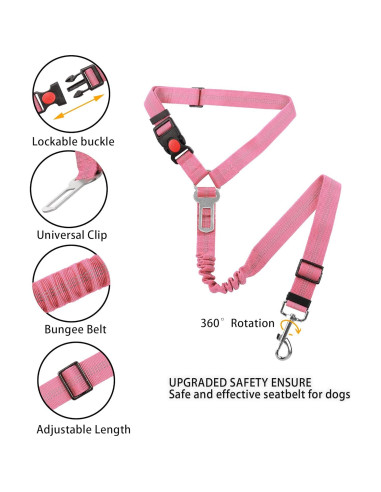 Cinturón de Seguridad para Perros YAOHDAO Rosa Ajustable