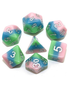 Dados Poliedrales D&D Handan 3 Capas Rosa Azul Verde