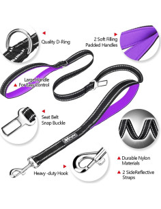 Correa para Perros PoyPet 1.52m Reflectante con 2 Mangos Acolchados 2