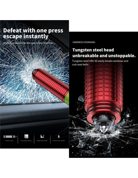 Martillo de Seguridad para Coche LANBOUY 2 Pack - Rompedor de Ventanas y Cortador de Cinturón