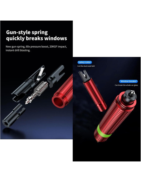 Martillo de Seguridad para Coche LANBOUY 2 Pack - Rompedor de Ventanas y Cortador de Cinturón