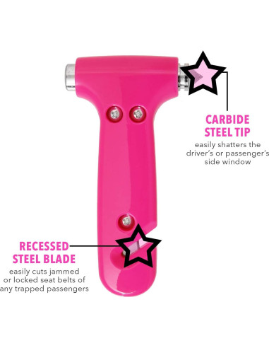 Martillo de Seguridad Rosa Blingsting - Escape Automotriz y Cortador de Cinturón