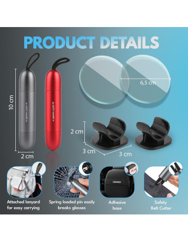 Martillo de Seguridad PUEZOKLY 2-en-1 para Automóvil - Rompedor de Ventanas y Cortador de Cinturones