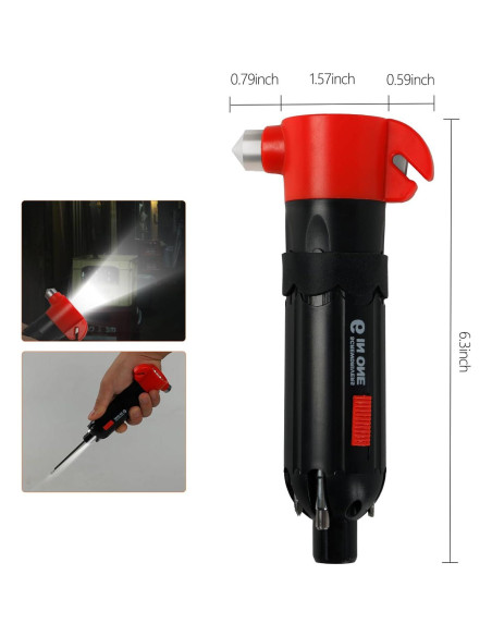 Martillo de Seguridad 6-en-1 BUSEJINS con Luz y Destornillador