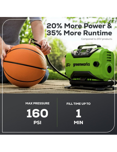 Inflador de Neumáticos Inalámbrico Greenworks 24V 160 PSI