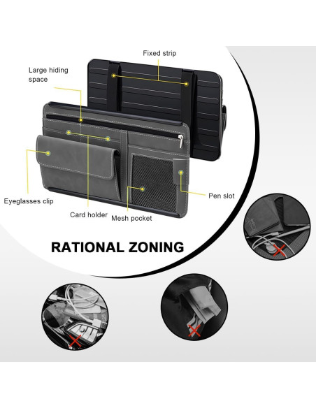 Organizador de Visera de Coche NYTKL Negro con Múltiples Bolsillos