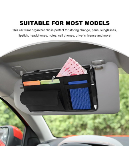 Organizador de Visera de Coche NYTKL Negro con Múltiples Bolsillos